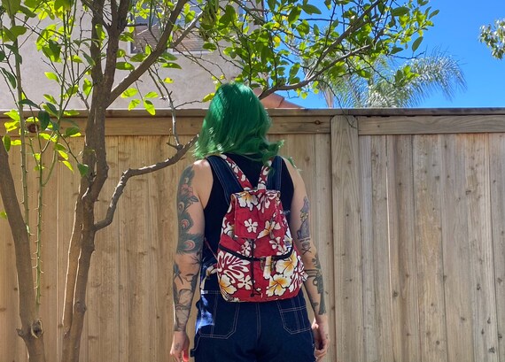 Y2K Movera Hawaii Backpack - Red Hibiscus Tropical Drawstring Bag Y2K Movera Hawaii Backpack - Red Hibiscus | Mercari main image 2