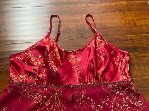 Vintage 1990’s Red Paisley Satin Lingerie Top wit… - image 7