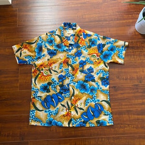 1970’s Brown and Blue Hawaiian Shirt Vintage Retro 70s