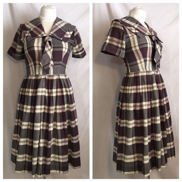 Vintage 1960's Purple Plaid Shirtwaist Dress