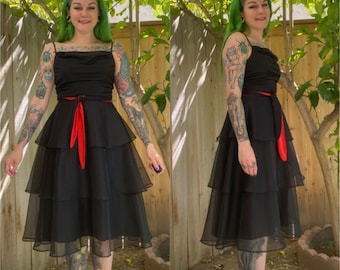 Vintage 1970’s Black Dress with Layered Chiffon Skirt