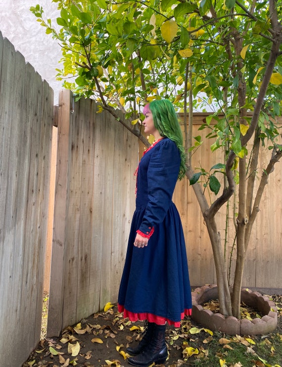 Vintage 1980’s Denim and Red Lace Dress - image 3