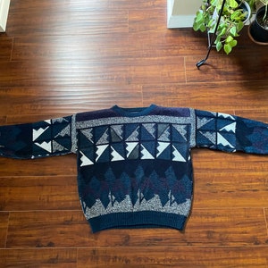 Vintage 1980e Blue and Black Geometric Sweater image 4