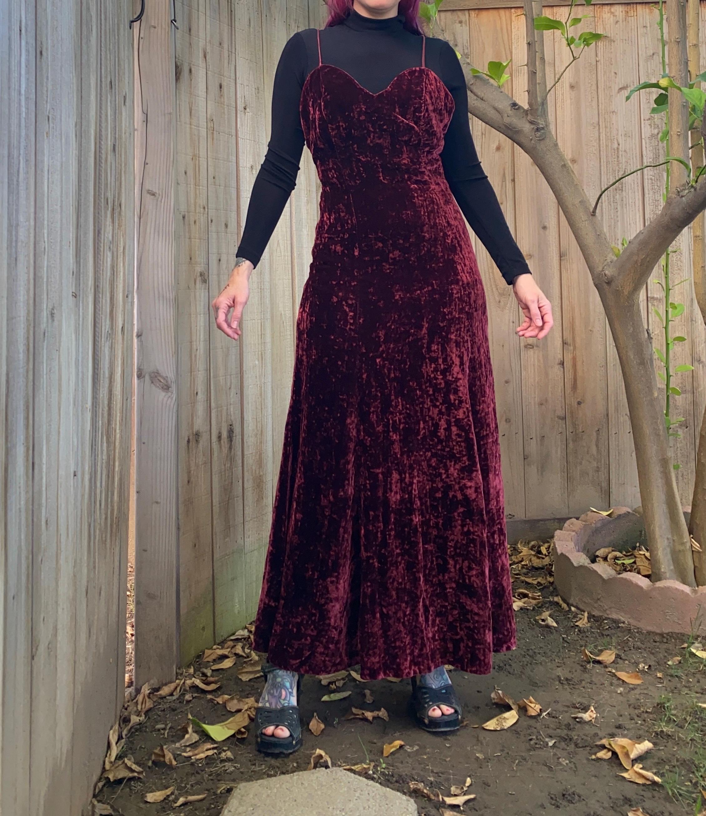 navy blue dress for baby girl Vintage 90s Velvet Dress Purple Maxi Mock Neck Stretch Medium Romantic Goth main image 0