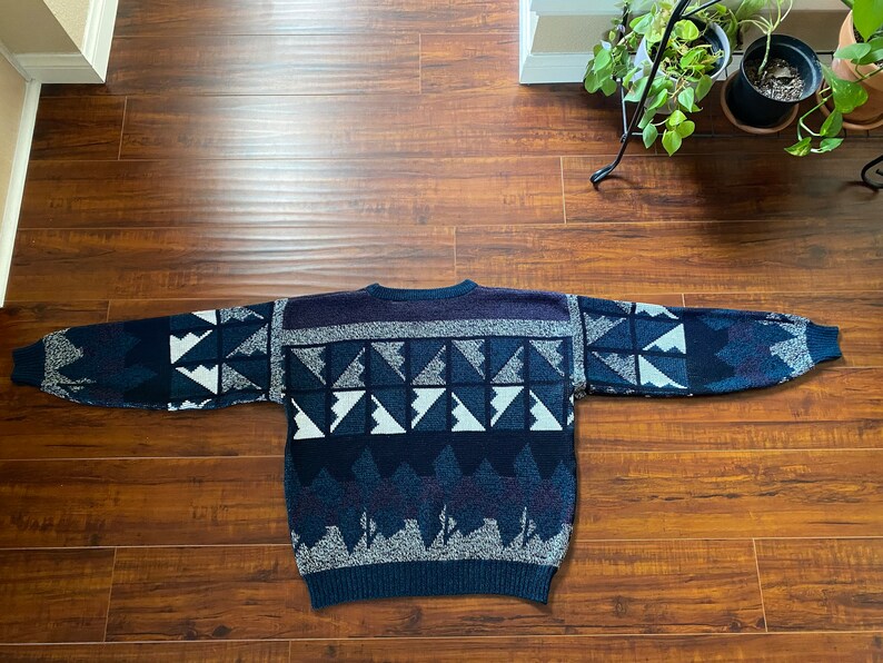 Vintage 1980e Blue and Black Geometric Sweater image 5