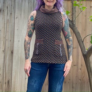 Vintage 1970’s Colorful Sleeveless Sweater with Loose Turtleneck