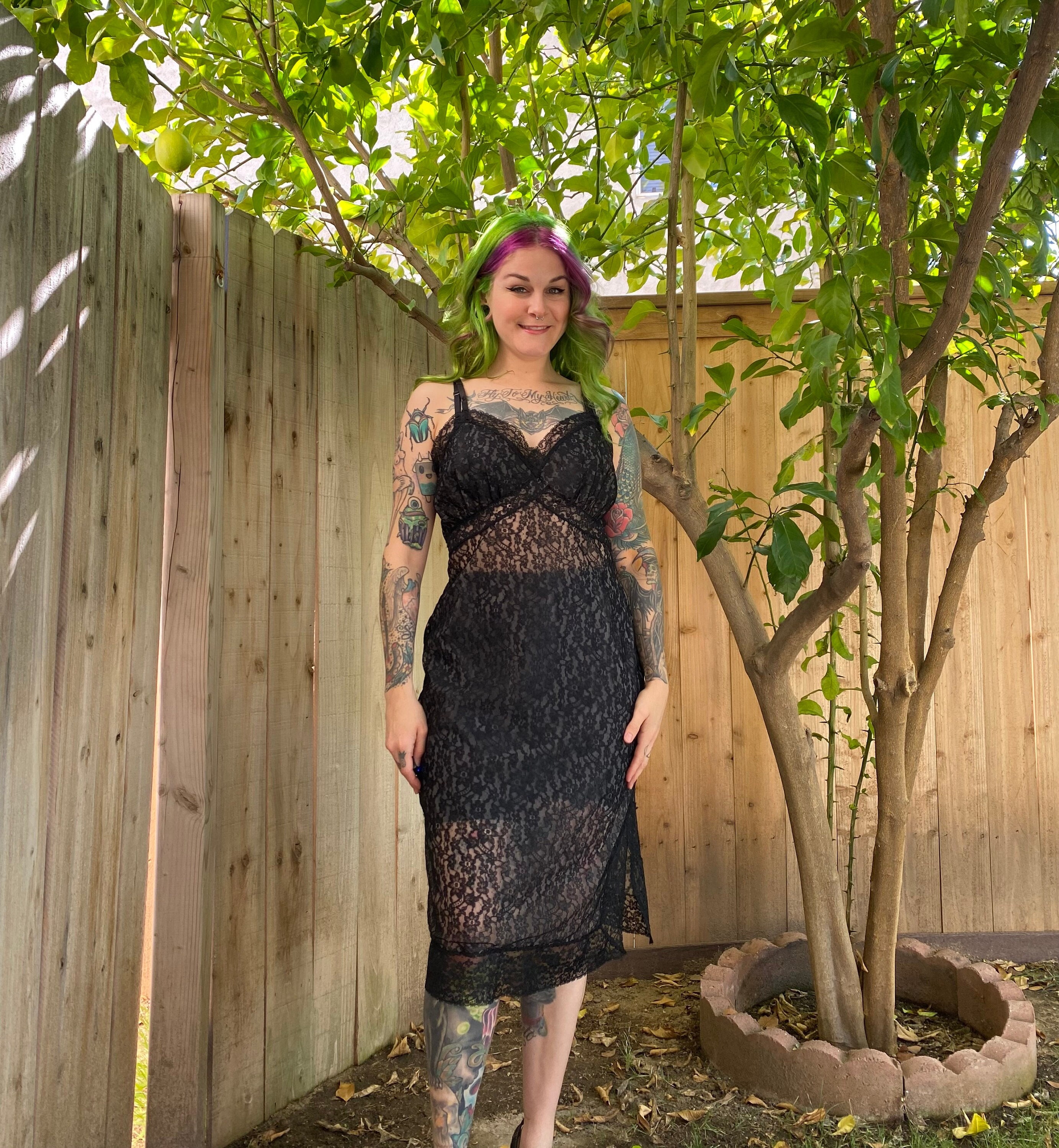 Black New Scalloped Guipure Lace Dress Extender Slip Dress