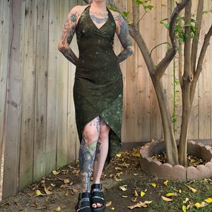 y2k green dress Y2K Green Tie Dye Halter Dress