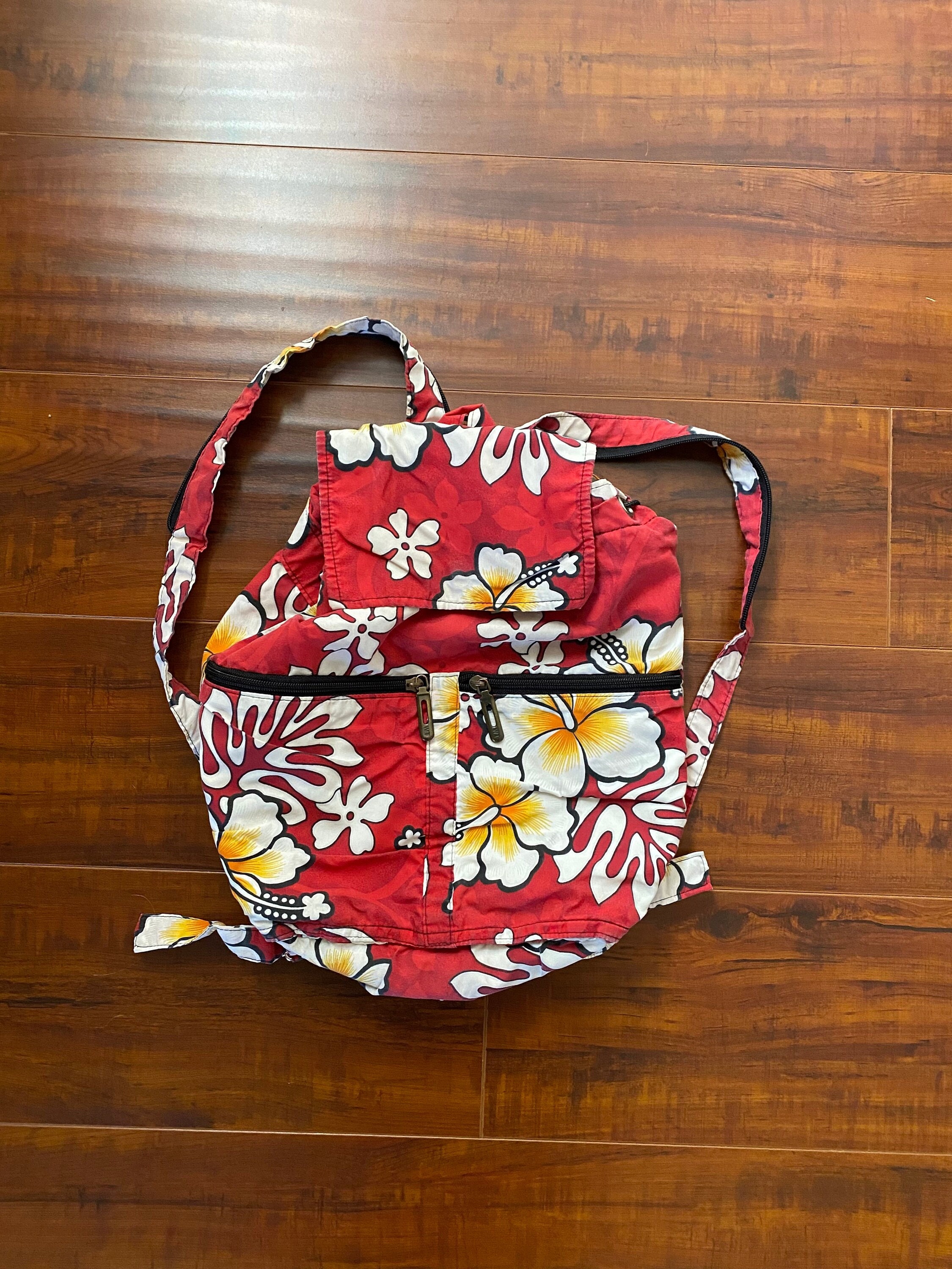 Y2K 2000's rot-weißer Hibiskus-Print-Rucksack