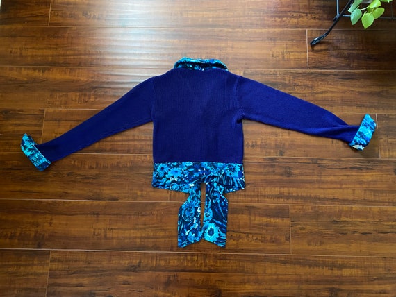 Vintage 1970’s Blue Floral Cropped Sweater - image 5