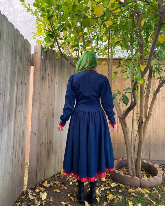 Vintage 1980’s Denim and Red Lace Dress - image 2