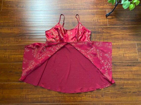Vintage 1990’s Red Paisley Satin Lingerie Top wit… - image 5