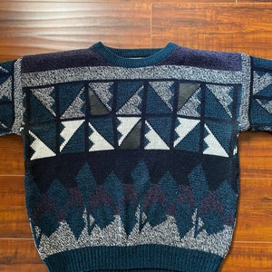 Vintage 1980e Blue and Black Geometric Sweater image 6