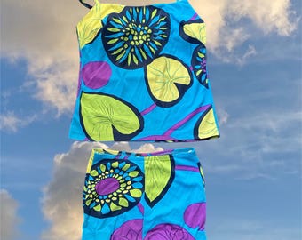 Vintage 1960’s Blue Floral Leaf Print Swimsuit.