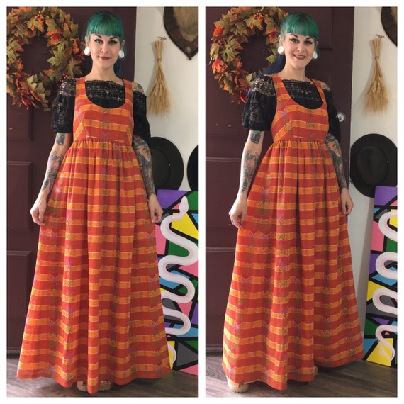 Vintage 1970’s Orange Maxi Dress Jumper by Young E