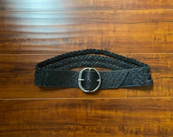 Vintage 1990’s Black Leather Braided Wide Belt