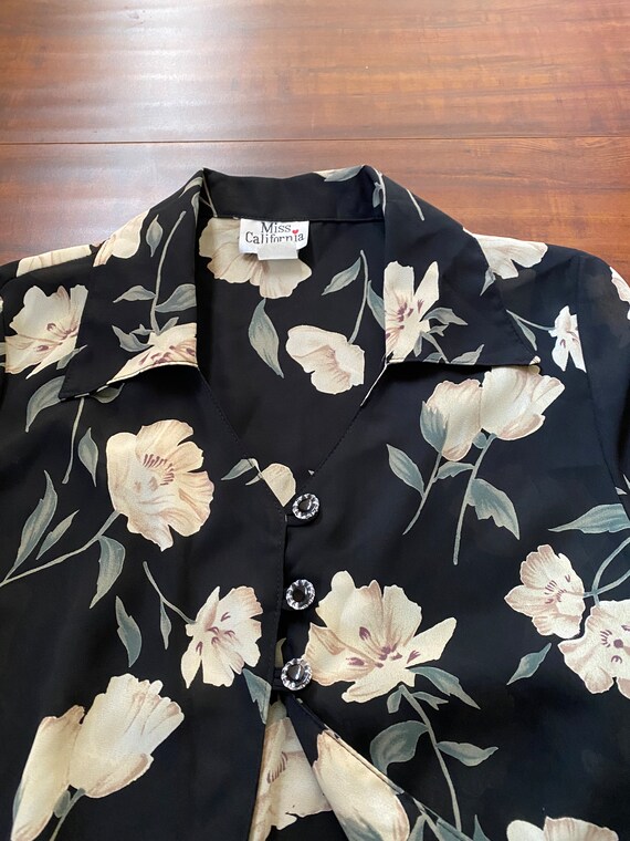 Vintage 1990’s Sheer Black and White Floral Blouse - image 8