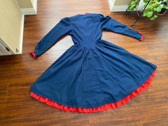 Vintage 1980’s Denim and Red Lace Dress - image 5