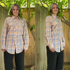 Vintage 1970’s Pastel Plaid Men’s Western Shirt