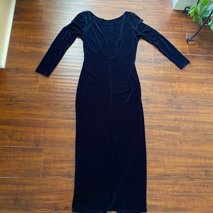 Vintage 1990s Dark Blue Velvet Stretch Maxi Dress image 4