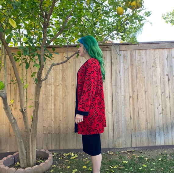 Vintage 1980’s Red Rose Print Cardigan - image 2