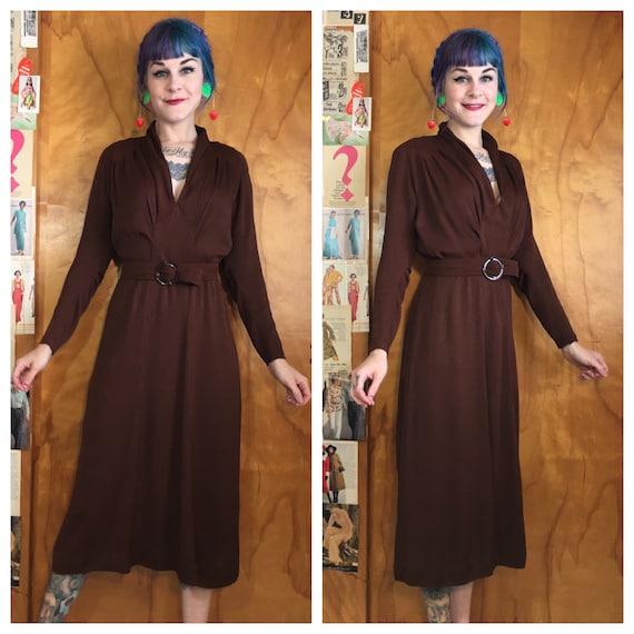 Vintage 1940’s Brown Rayon Dress with Belt