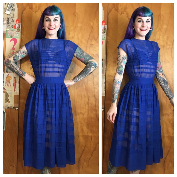 Vintage 1950’s Sheer Royal Blue Dress