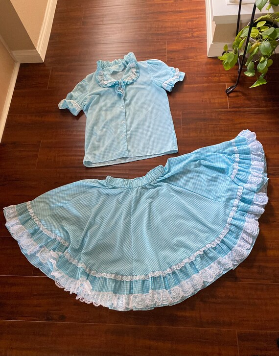 Vintage 1970’s Blue Gingham Skirt and Shirt Set - image 4