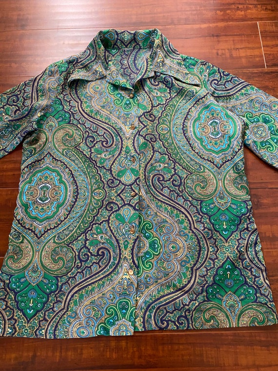 Vintage 1970’s Green Paisley Blouse - image 6