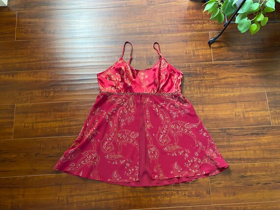 Vintage 1990’s Red Paisley Satin Lingerie Top wit… - image 4