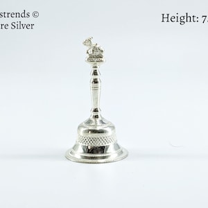 Silver bell for pooja with nandi handle - silver gift items- silver pooja items for home, return gift for navarathri, wedding & housewarming