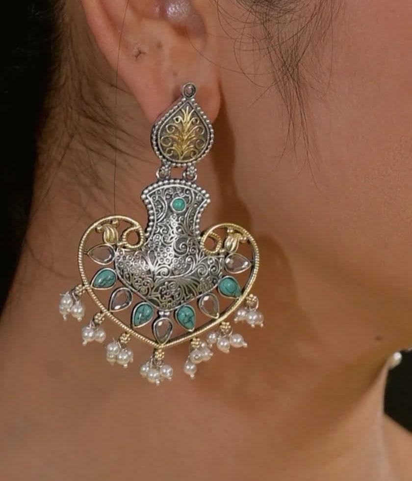 Punitha Contemporary Dual-tone 925 Silver Earring/925 Sterling