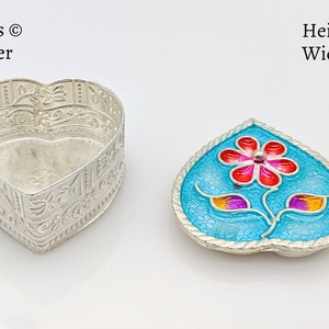 Blue heart enamel kumkum box with lid- pure silver gift items- silver pooja items for home,return gift for navarathri,wedding & housewarming