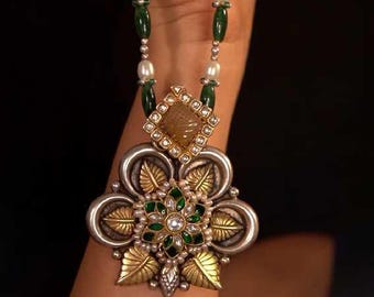 Neisha 925 silver contemporary dual-tone Necklace set/925 silver jewelry/925 sterling silver/tribal set/contemporary necklace/gifts for her