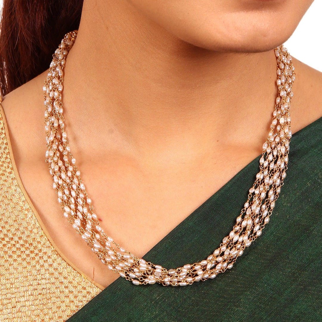 【美品】argue／SILVER.925 RicePerl NECKLACE Rare Vintage Cultured Rice Pearl Necklace With Silver 925 JP