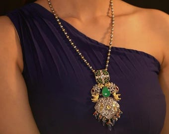 Aaradhaya contemporary 925 silver dual-tone necklace set/925 silver/925 sterling silver/contemporary jewelry/gifts for her/Christmas gifts