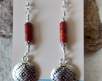 Red Spiney Oyster Heishi with silver Rug Weave Conchos and Sterling silver.