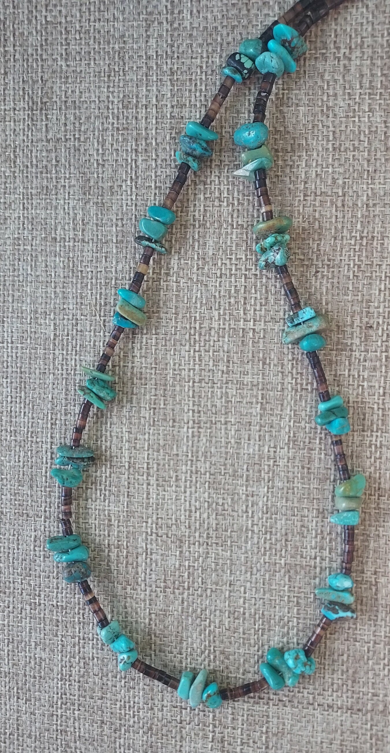 Genuine Turquoise Gemstones and 2mm Brown Penshell Heishi and Silver ...
