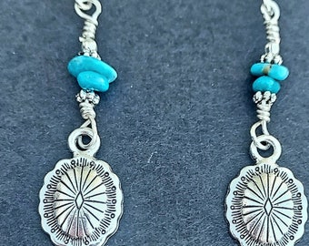 Oval mini Concho earrings with rare Sleeping Beauty Turquoise