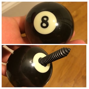 Cane Topper - New pool balls made into cane, walking stick handles- Threaded right into the ball.  Wood screw included.