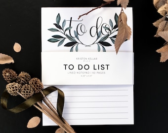 To Do List | Watercolor Illustration and Hand Lettering To Do List Notepad | 4.25" x 5.5"