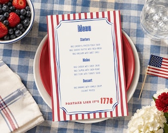 Party in the USA Menu Template | Editable Patriotic Party Menu | Fourth of July Menu Sign | Americana Party Decor | Printable BBQ Menu