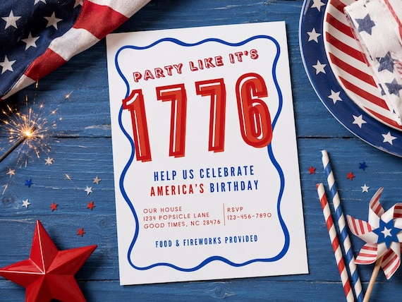 Party Like 1776 Patriotic Invitation | 4th of July BBQ Invite (Digital Download)