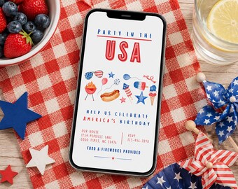 Patriotic Mobile Invitation Template | Editable Fourth of July Digital Invite (Canva)