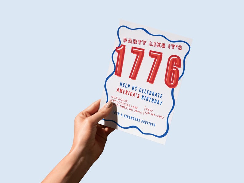 Party Like 1776 Patriotic Invitation | 4th of July BBQ Invite (Digital Download) image 3