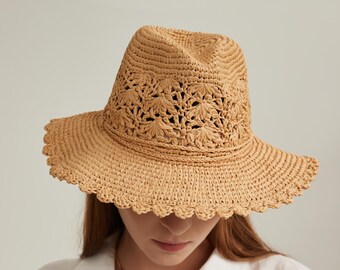 Crochet Raffia Fedora Sun Hat