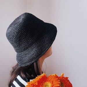 crochet raffia straw bucket cloche sun rolled brim hat pattern