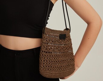 Crochet Raffia Crossbody Bag