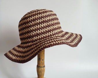 Crochet  stripes floppy sun hat pattern