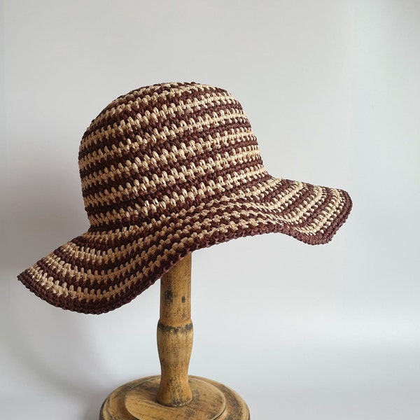 Crochet  stripes floppy sun hat pattern